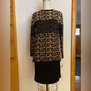 Jessica Howard Black and Tan Animal Print Sweater and Sweater Skirt…Vintage